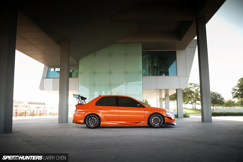 Orange Modified Sedan — Dramatic, Afternoon, Photograph