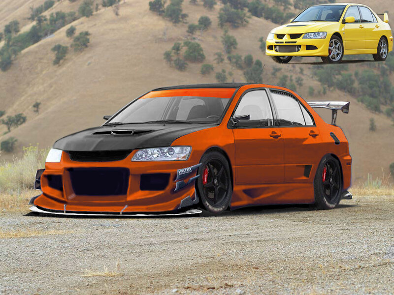 Orange Modified Sedan — Dramatic, Afternoon