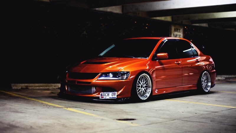 Orange Modified Sedan — Dramatic, Night, Photograph, Car