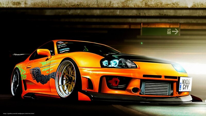 Orange Modified Sports Car — Dramatic, Night
