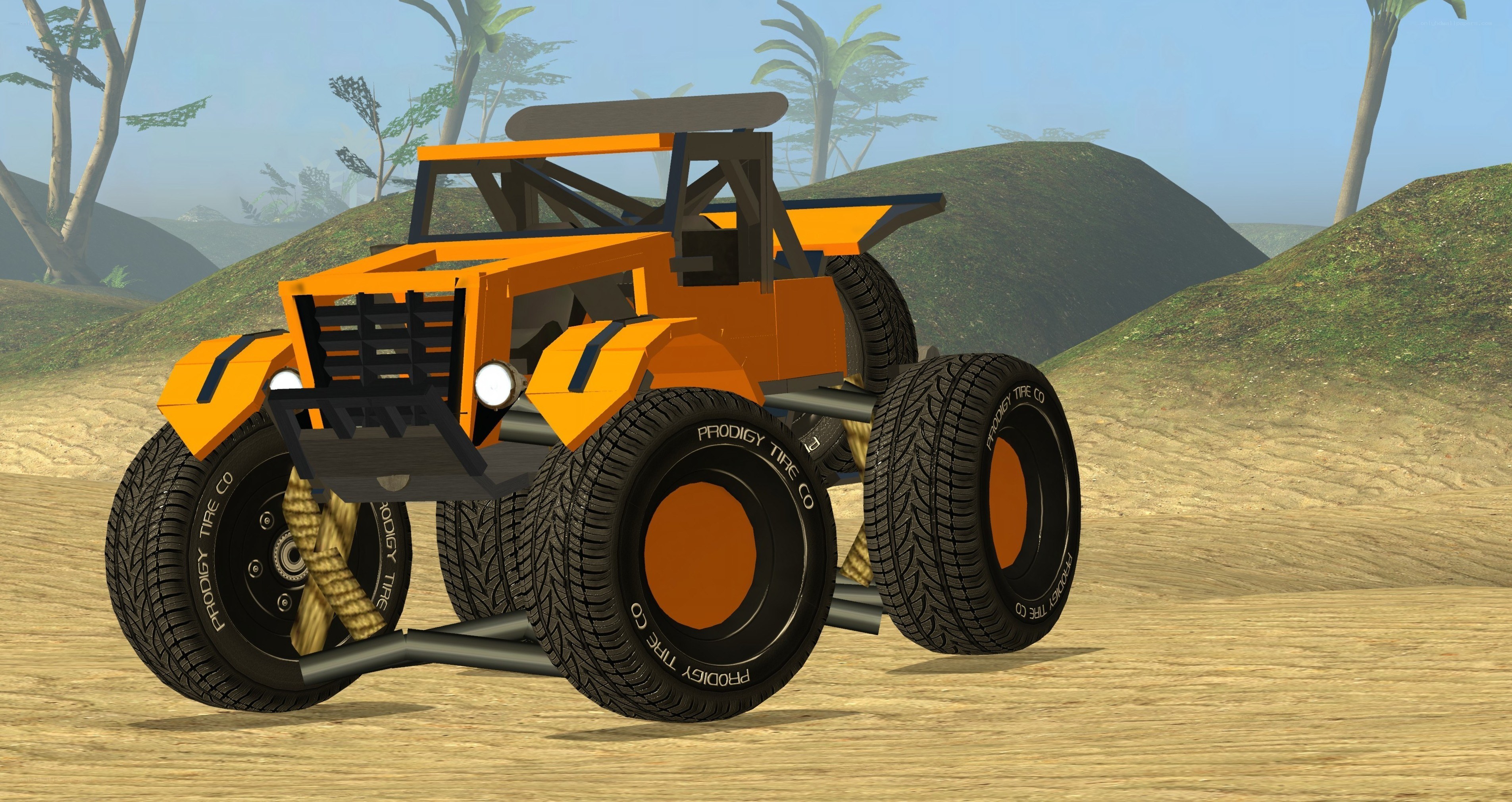 orange monster truck in desert