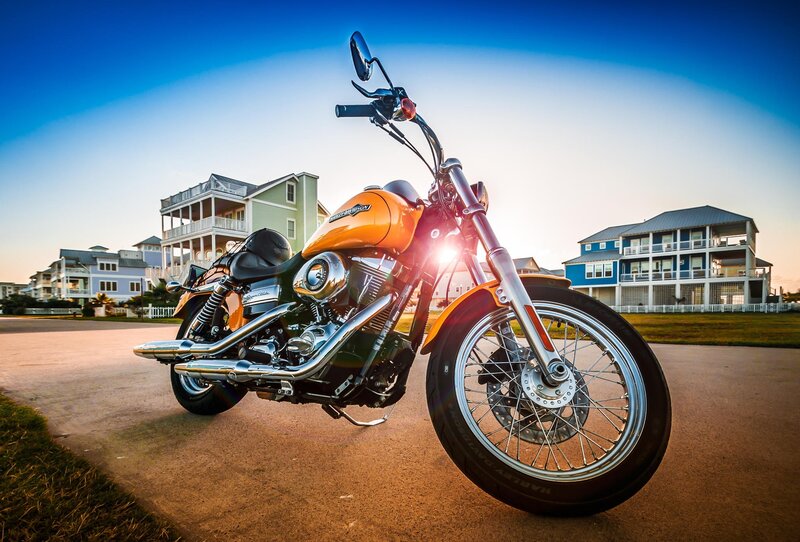 Orange Motorcycle — Dramatic, Sunset