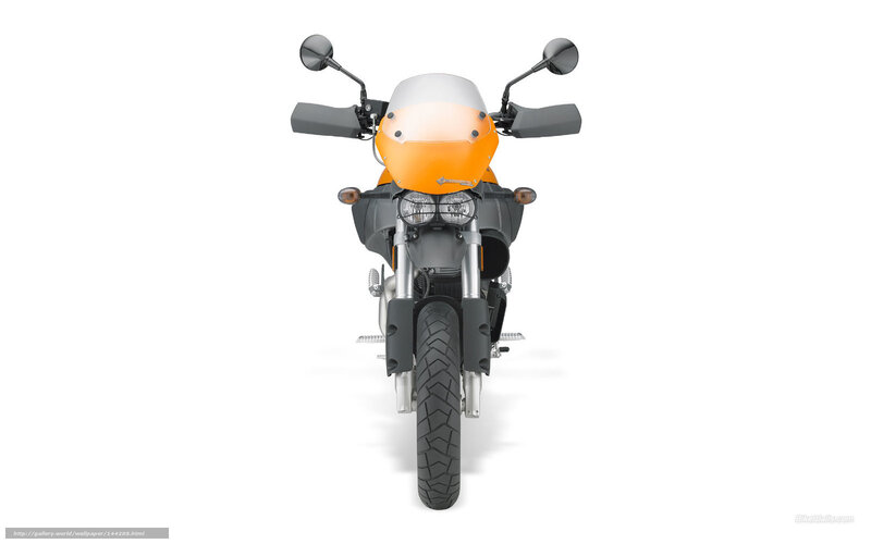 Orange Motorcycle Front View — Neutral, Photograph, Headlight