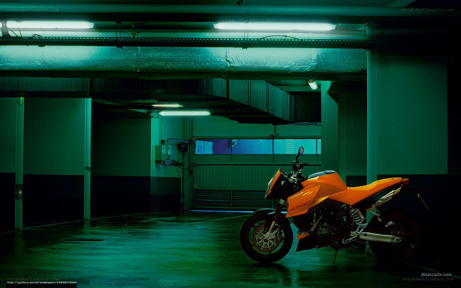 Orange motorcycle in garage