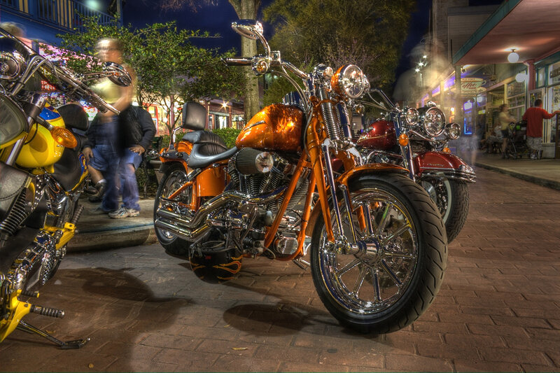 Orange Motorcycle on Street — Nocturnal