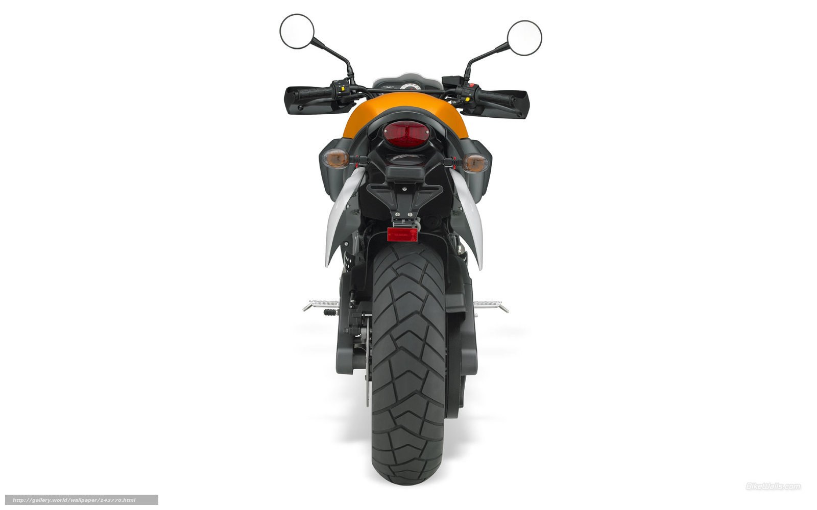 orange motorcycle rear view