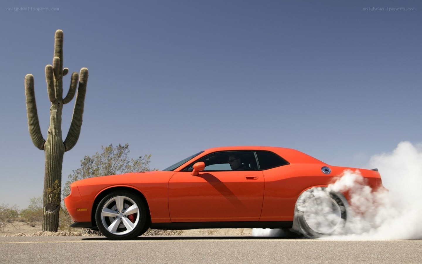 Orange muscle car burnout