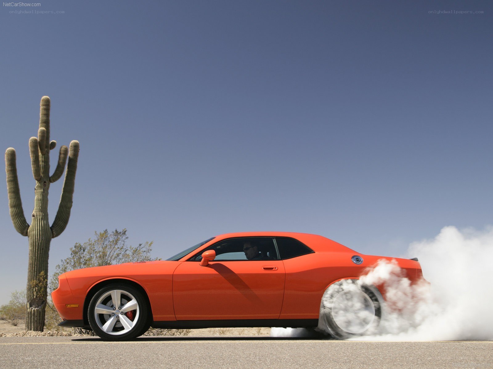 Orange muscle car burnout