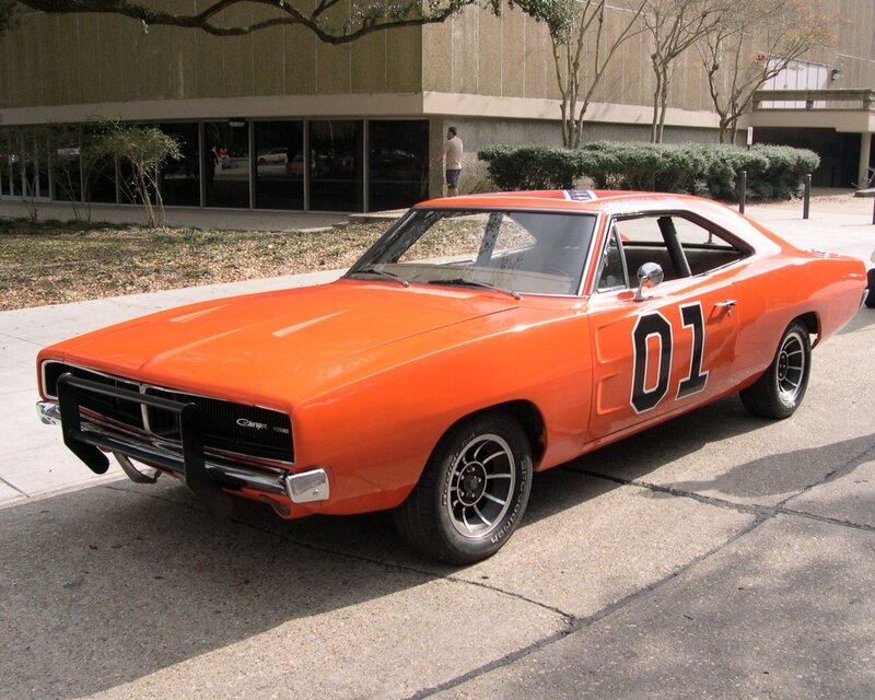Orange Muscle Car — Calm, Afternoon, Photograph, Building