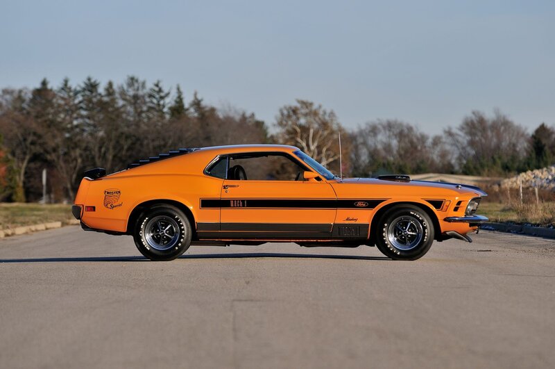 Orange Muscle Car — Calm, Afternoon, Photograph, Road, Trees