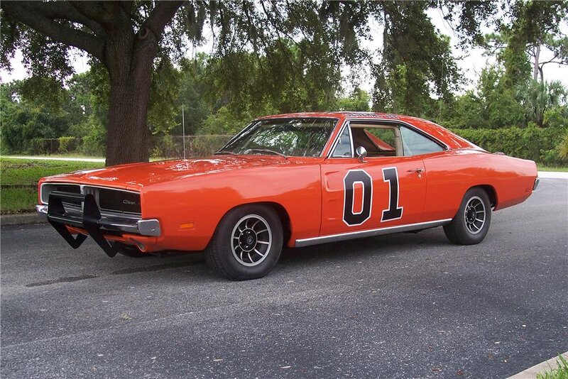 Orange Muscle Car — Calm, Afternoon, Photograph, Tree