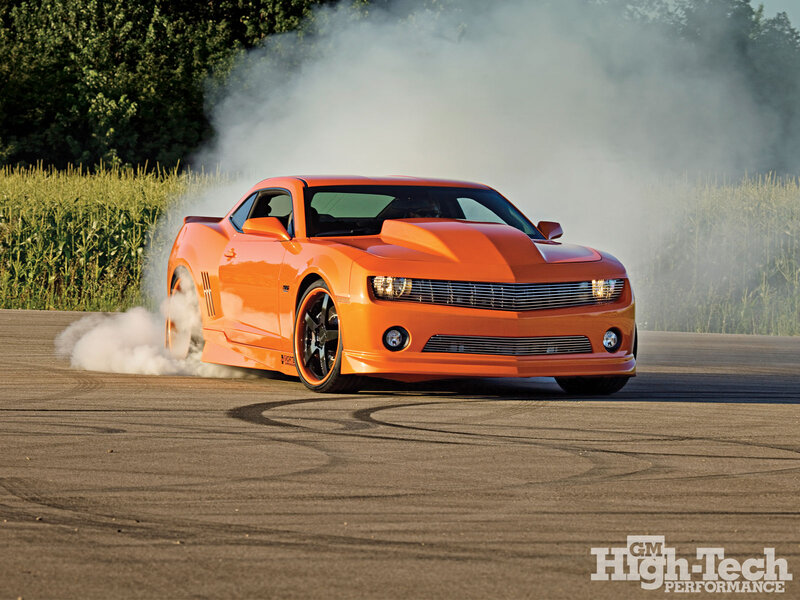 Orange Muscle Car — Dramatic, Afternoon, Photograph, Smoke