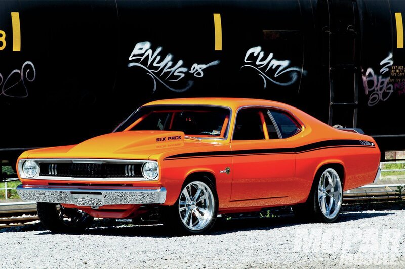 Orange Muscle Car — Dramatic, Afternoon, Photograph, Train Car