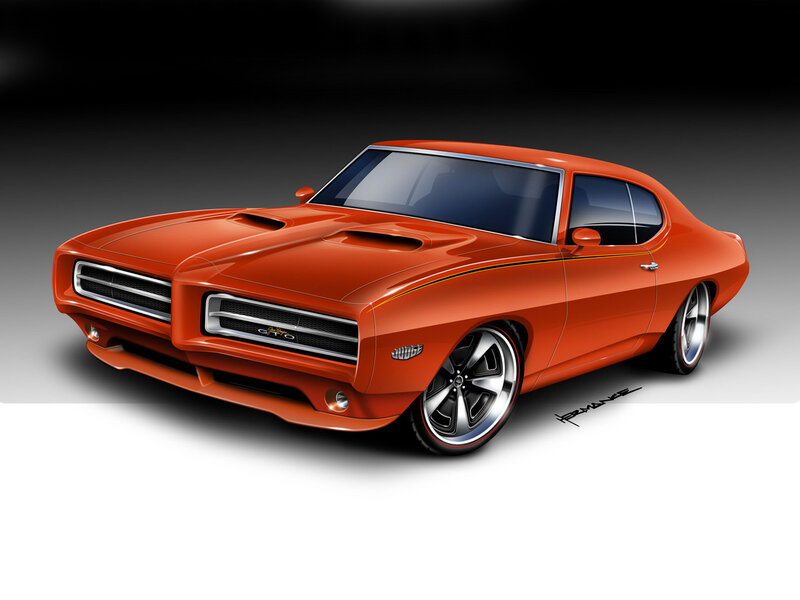 Orange Muscle Car — Dramatic, Digital Art