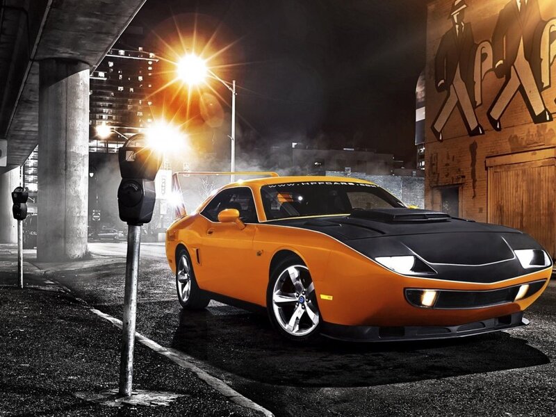 Orange Muscle Car — Dramatic, Night, 3d Render