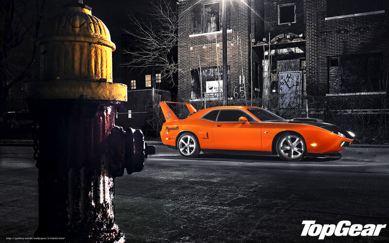 Orange Muscle Car — Dramatic, Night, Photograph, Fire Hydrant, Abandoned Building