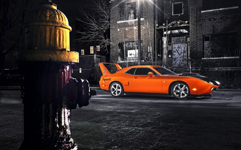 Orange Muscle Car — Dramatic, Night, Photograph
