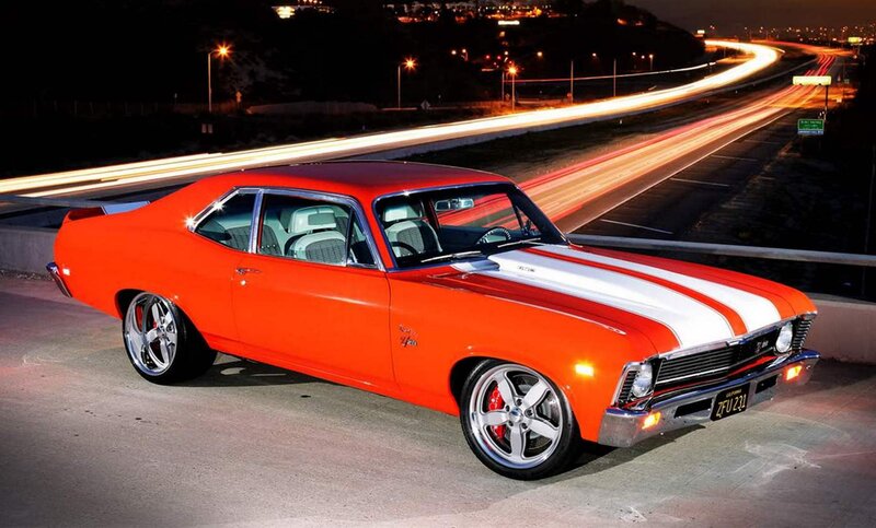 Orange Muscle Car — Dramatic, Night