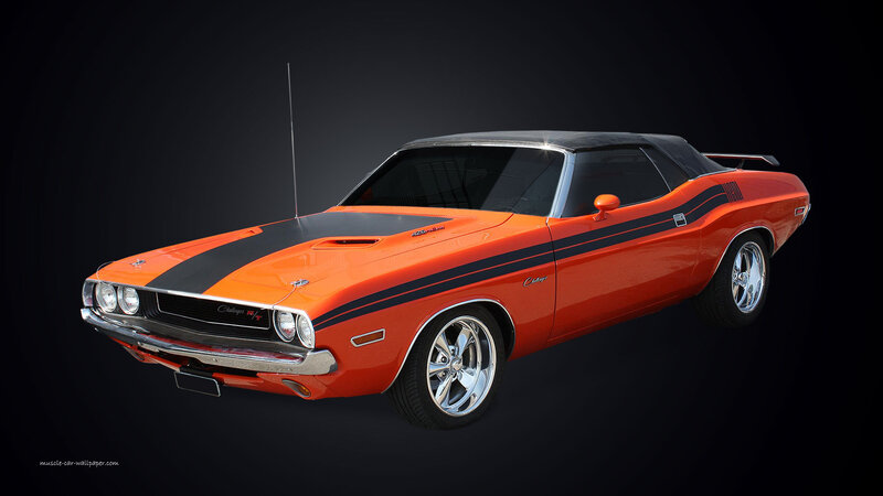 Orange Muscle Car — Dramatic, Photograph, Black Stripes, Chrome Wheels