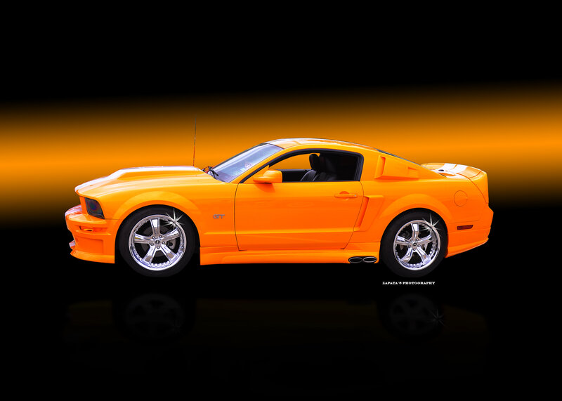Orange Muscle Car — Dramatic, Photograph, Wheels