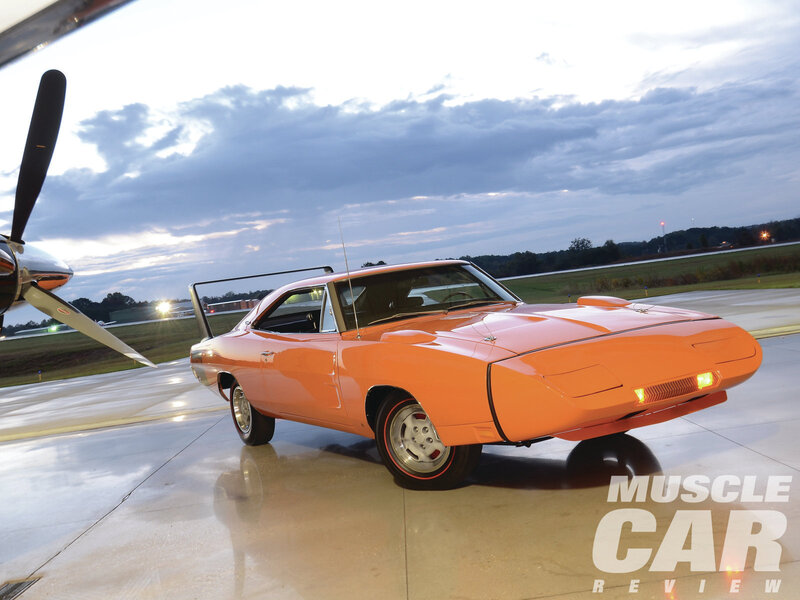 Orange Muscle Car — Dramatic, Sunset, Photograph