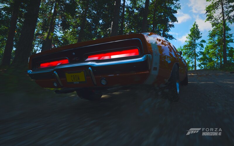 Orange Muscle Car — Dynamic, Afternoon, 3d Render, Trees
