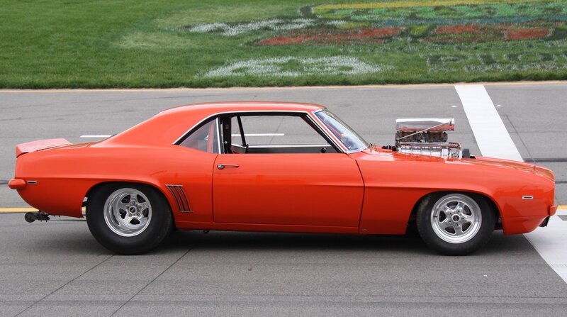 Orange Muscle Car — Dynamic, Afternoon, Photograph, Drag Strip