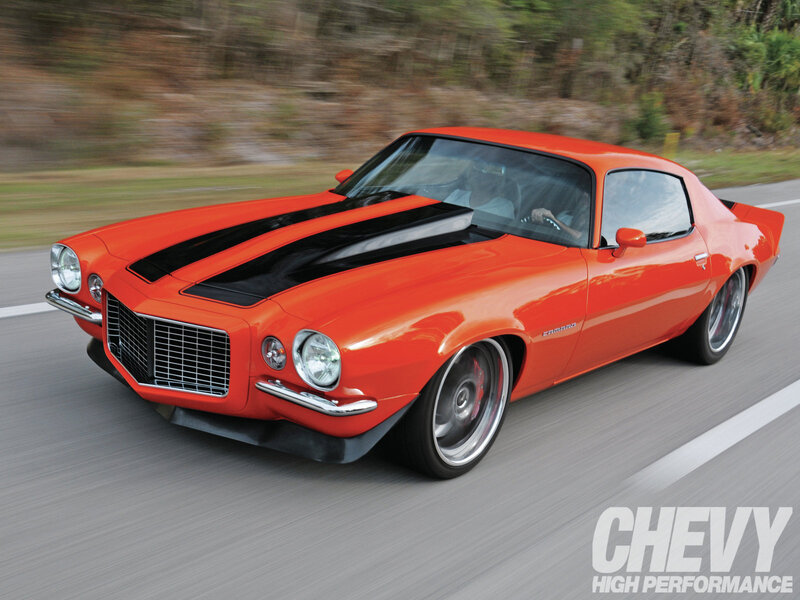 Orange Muscle Car — Dynamic, Afternoon, Photograph, Driver, Road