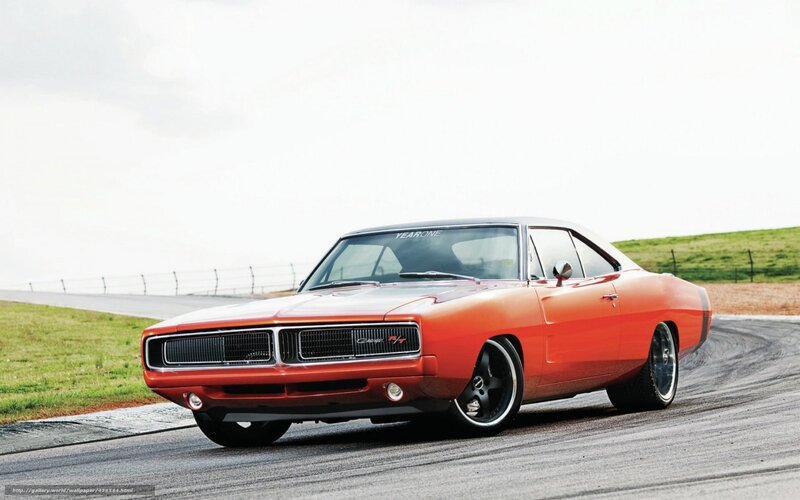Orange Muscle Car — Dynamic, Afternoon, Photograph, Race Track, Grass