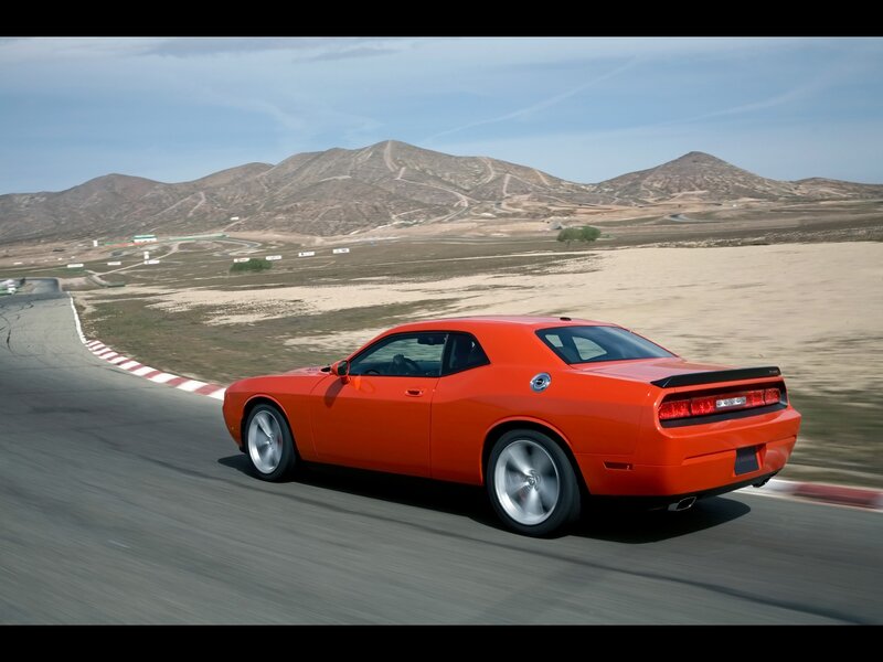 Orange Muscle Car — Dynamic, Afternoon, Photograph, Race Track, Mountains