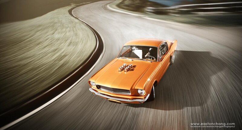 Orange Muscle Car — Dynamic, Afternoon, Photograph, Road