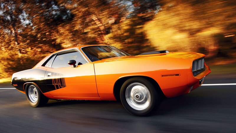 Orange Muscle Car — Dynamic, Autumn, Photograph