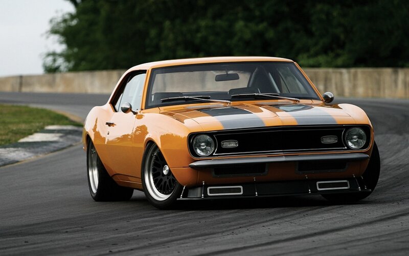 Orange Muscle Car — Dynamic, Photograph, Race Track