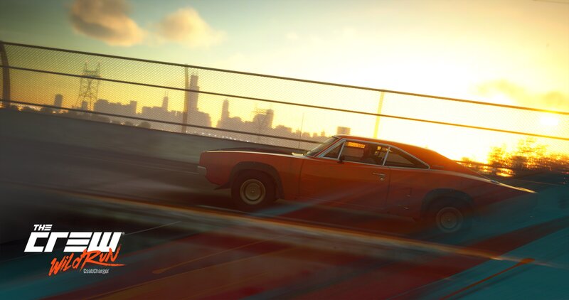Orange Muscle Car — Dynamic, Sunset