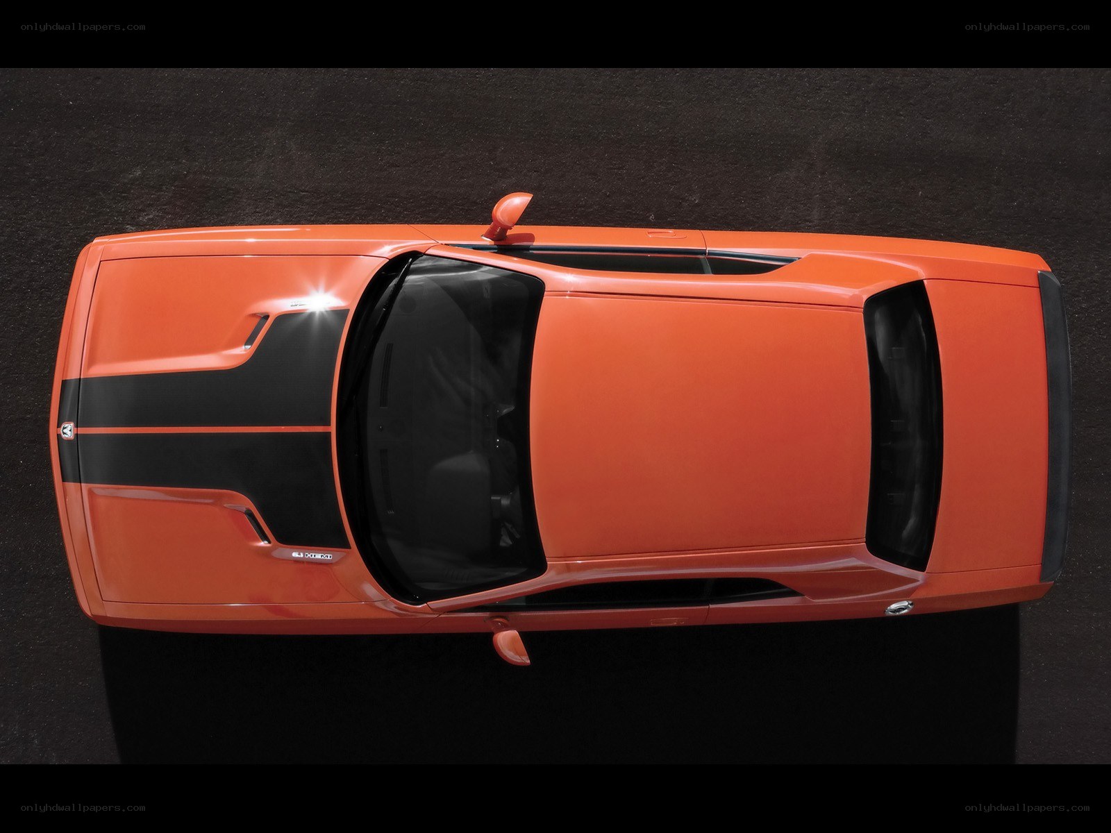 Orange muscle car from above