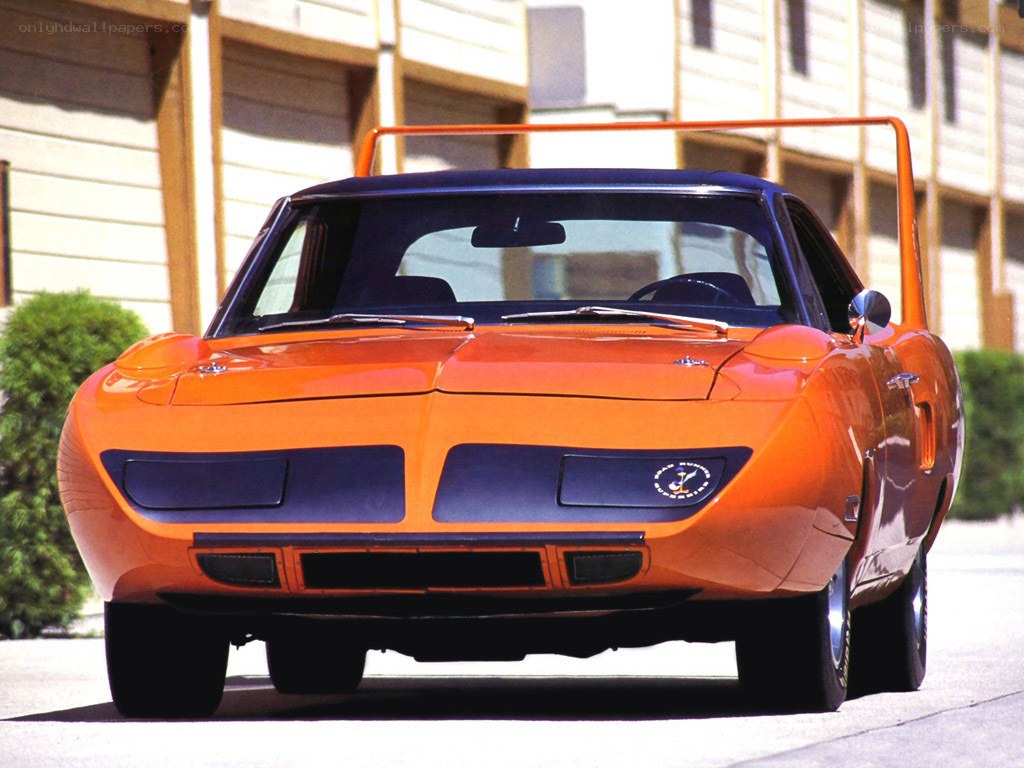 orange muscle car front view