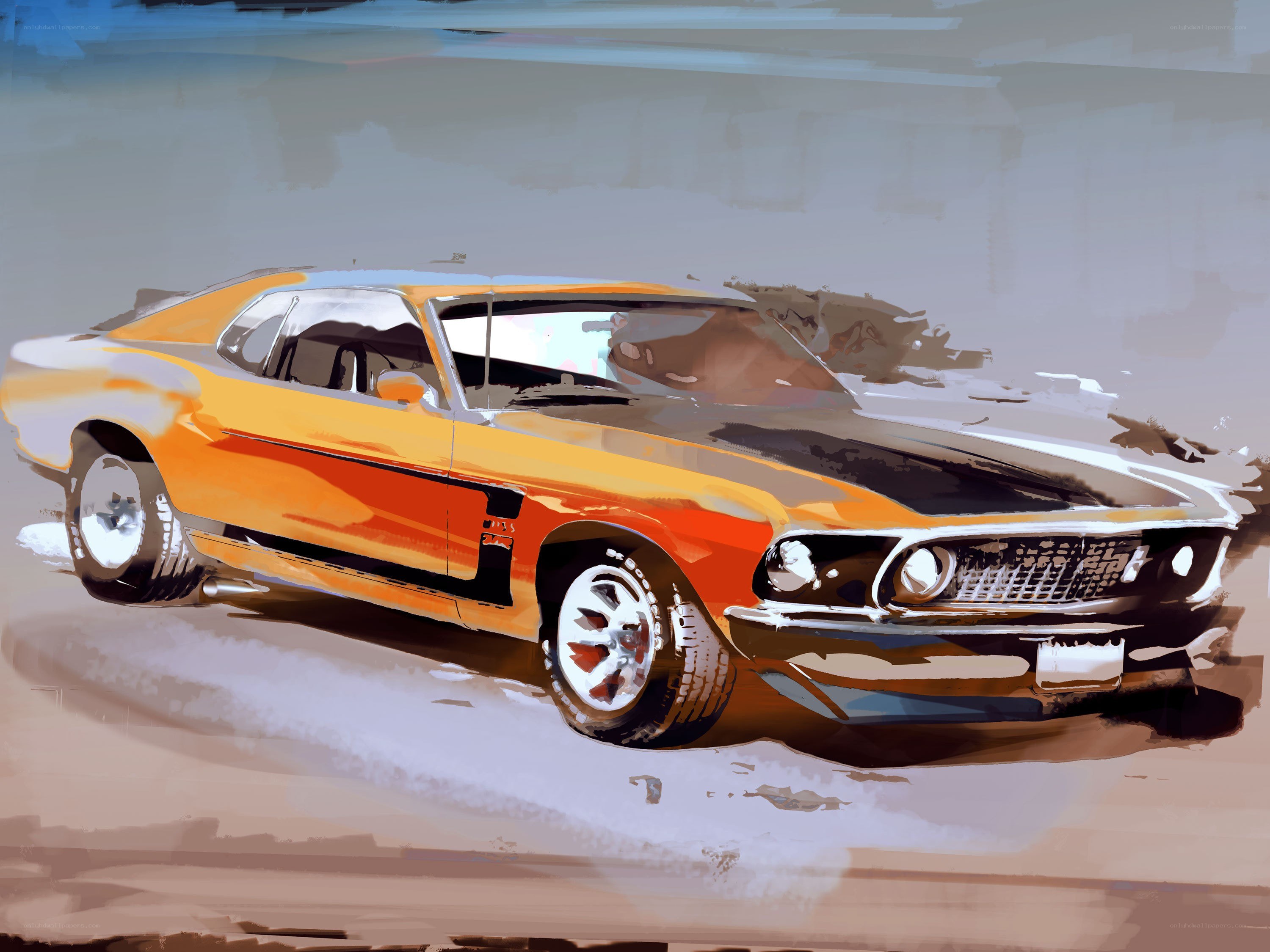orange muscle car illustration