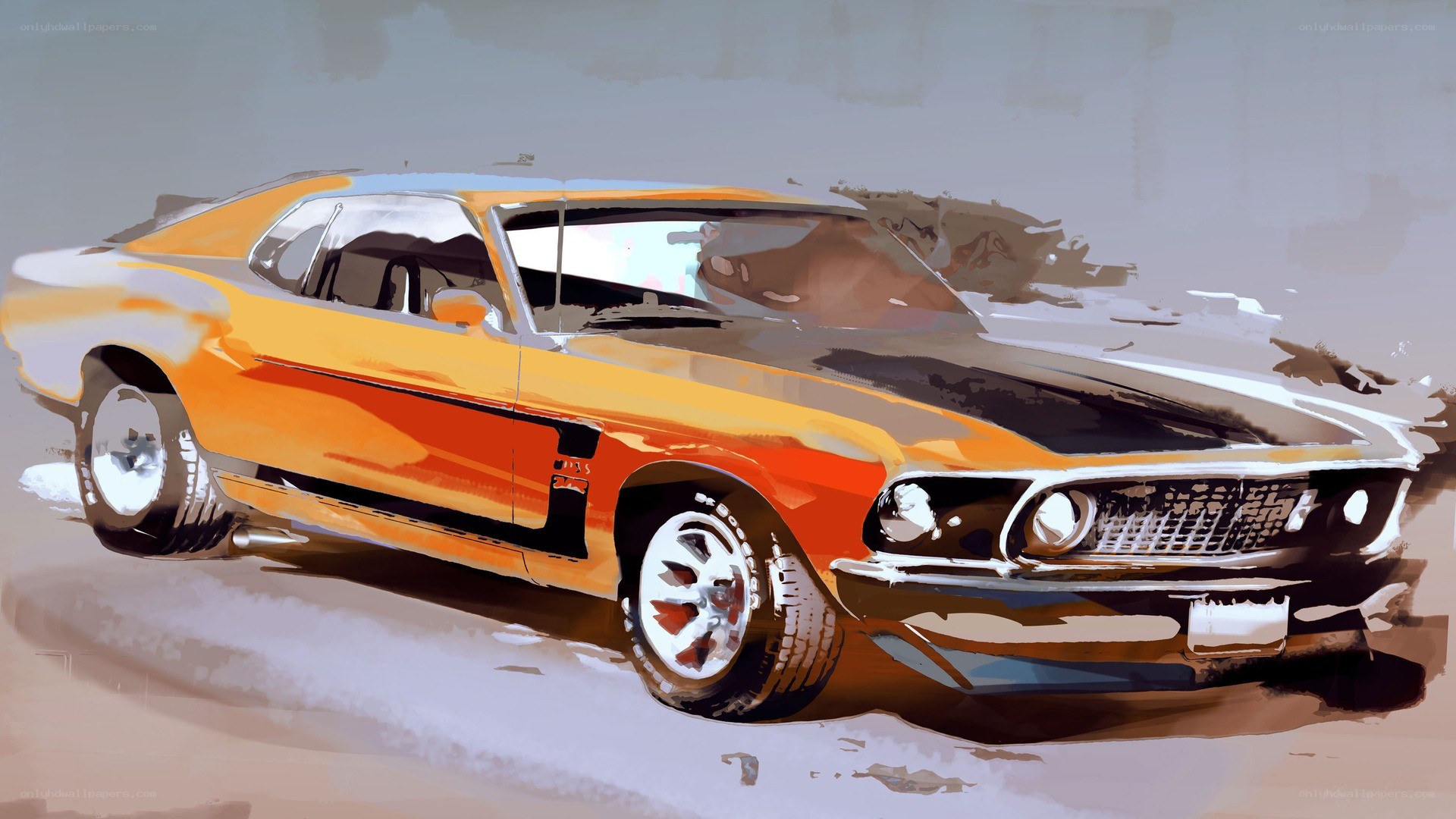 orange muscle car illustration