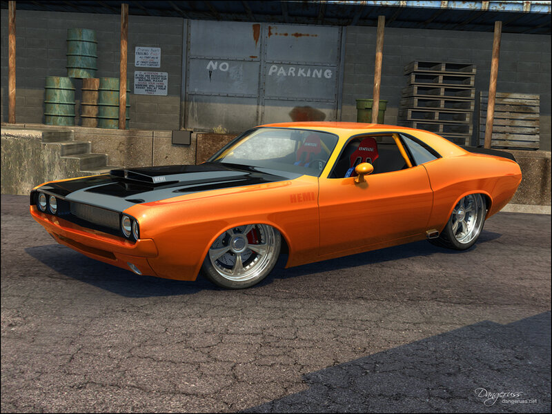 Orange Muscle Car — Industrial, Afternoon, 3d Render