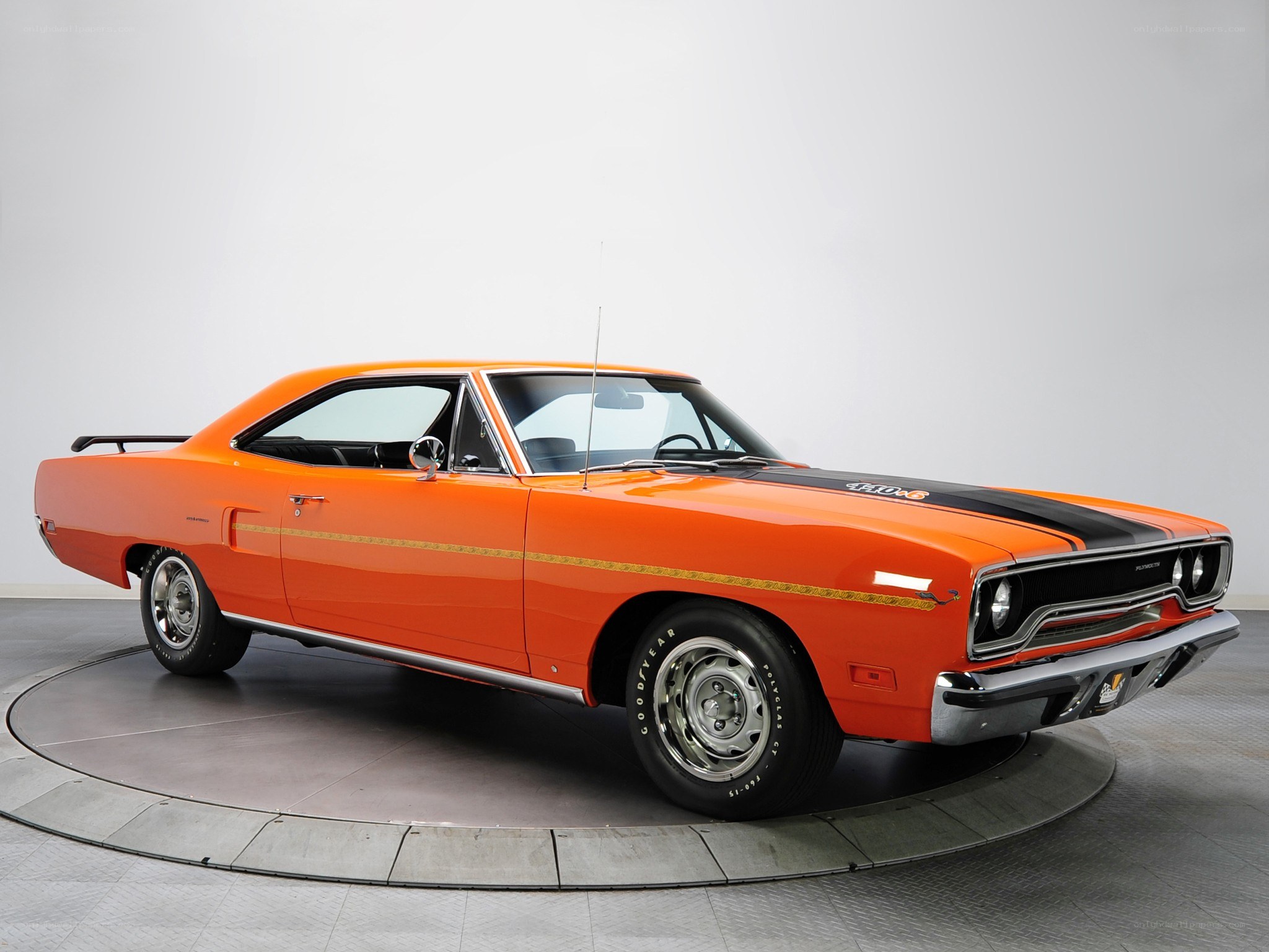 Orange muscle car on display