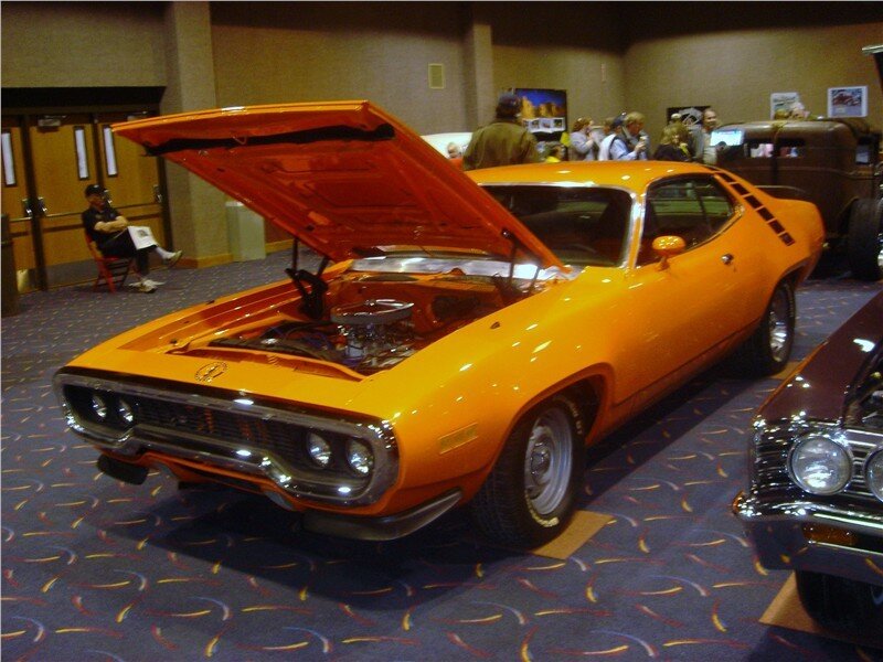 Orange muscle car on display