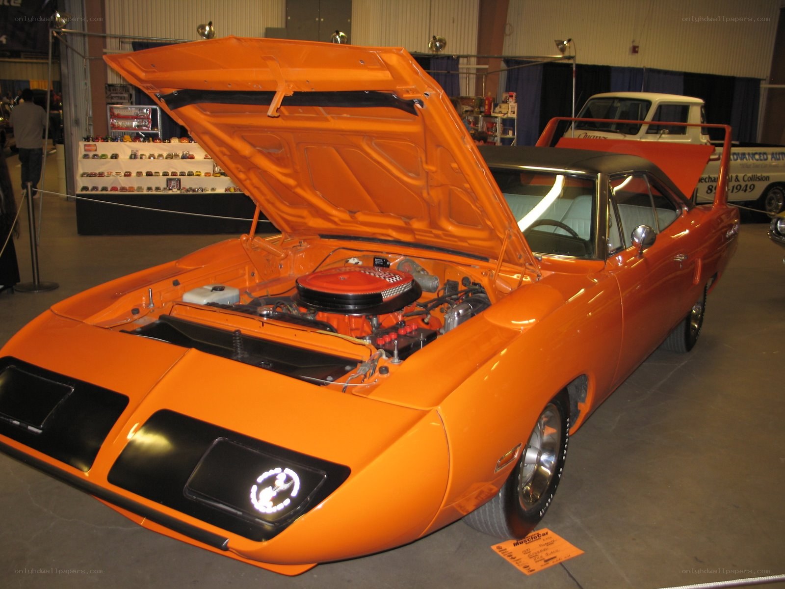 Orange muscle car on display