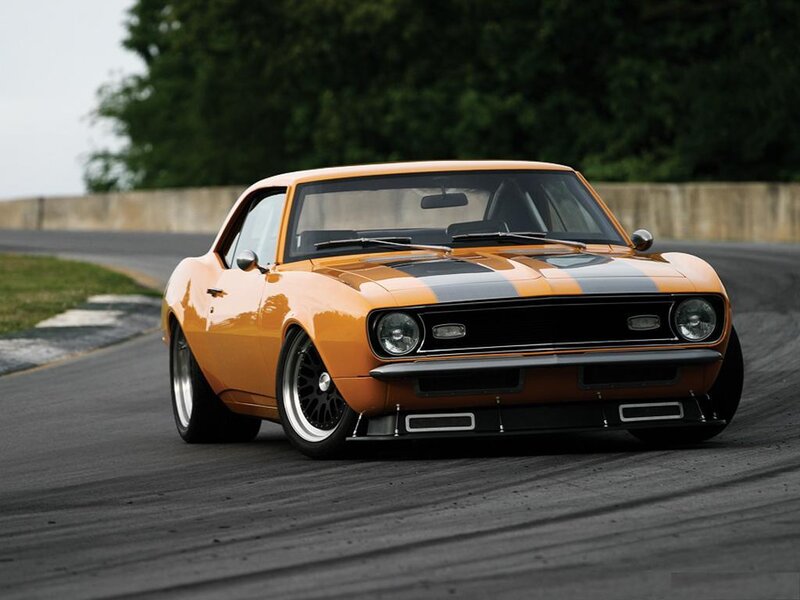 Orange muscle car on track