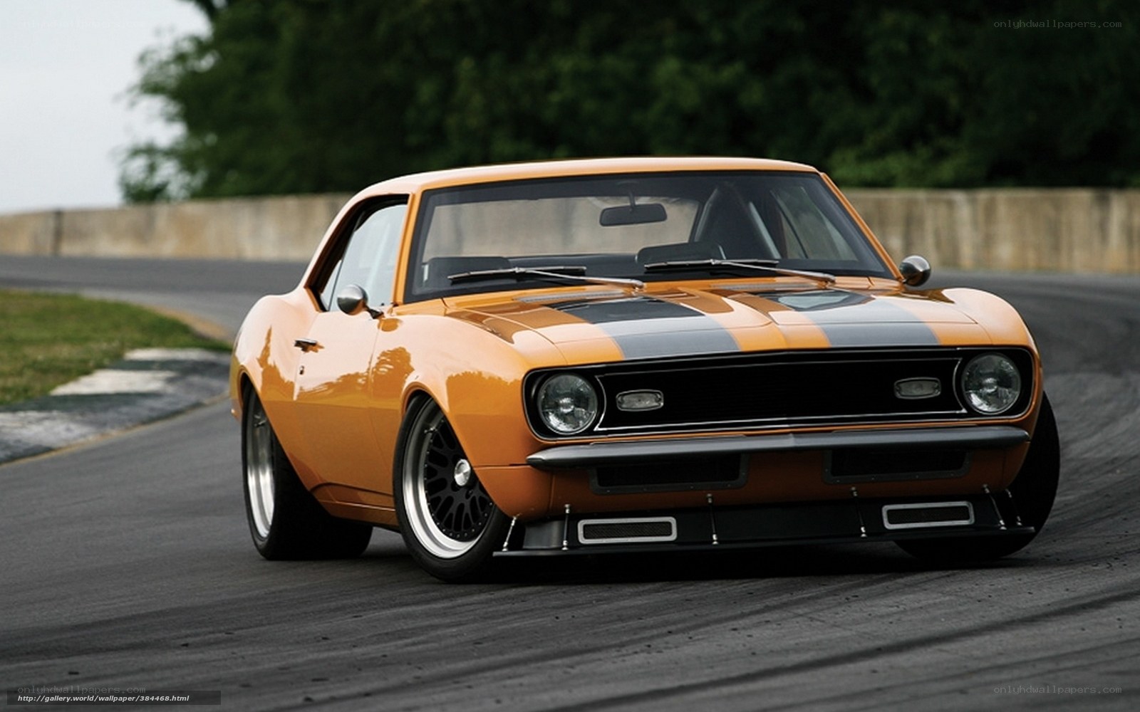 orange muscle car on track