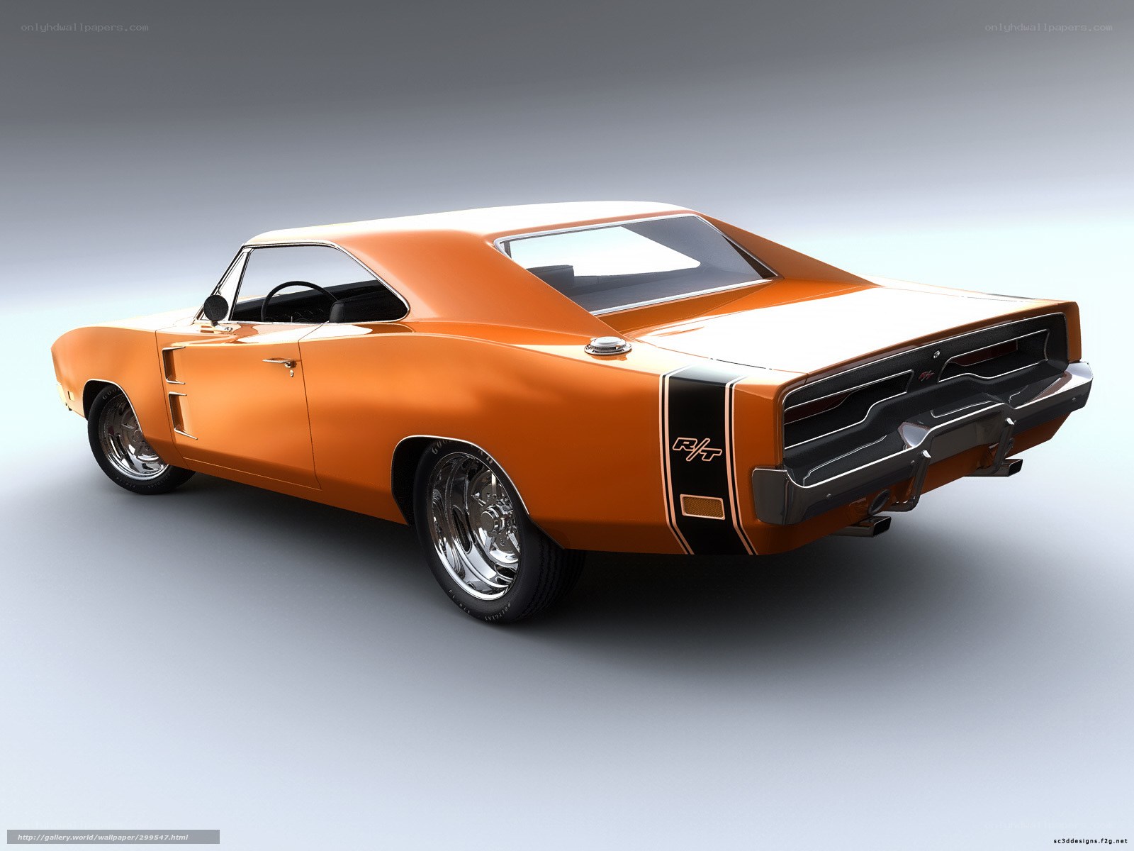 Orange muscle car rear view