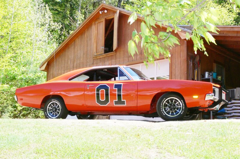 Orange Muscle Car — Red, Calm, Afternoon, Photograph, Garage