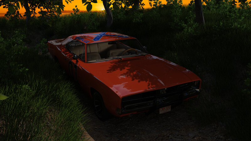 Orange Muscle Car — Red, Dramatic, Sunset, 3d Render