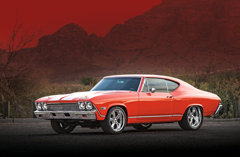 Orange Muscle Car — Red, Dramatic, Sunset