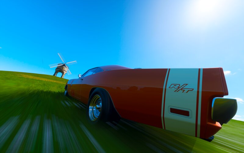 Orange Muscle Car — Red, Dynamic, Afternoon