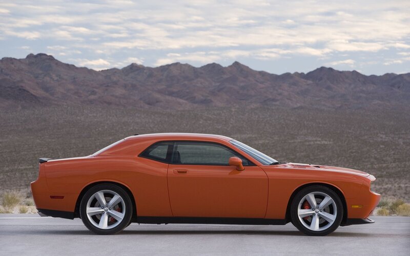 Orange Muscle Car — Serene, Afternoon, Photograph, Mountains, Desert, Road, Brown